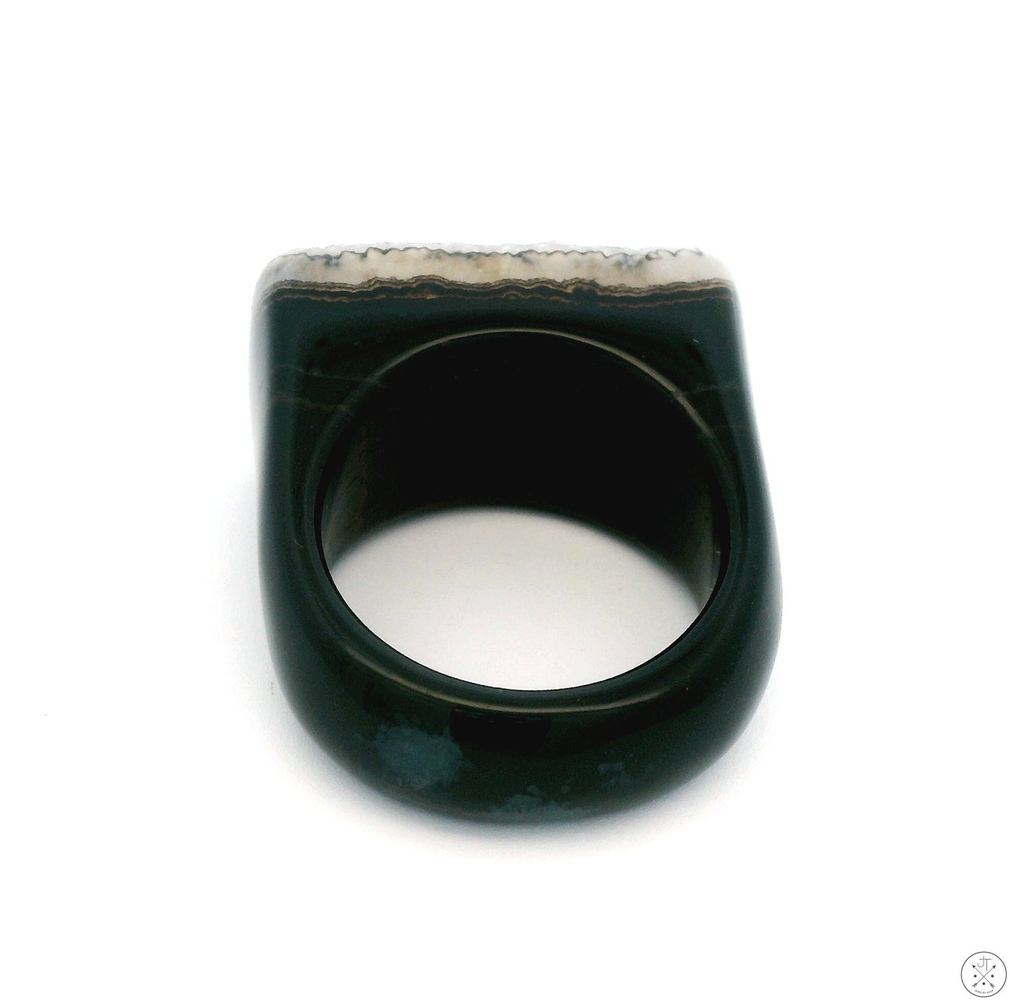 Drusy Quartz Agate Statement Ring Size 8 Black and White