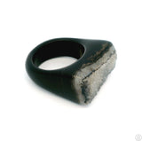 Drusy Quartz Agate Statement Ring Size 8 Black and White