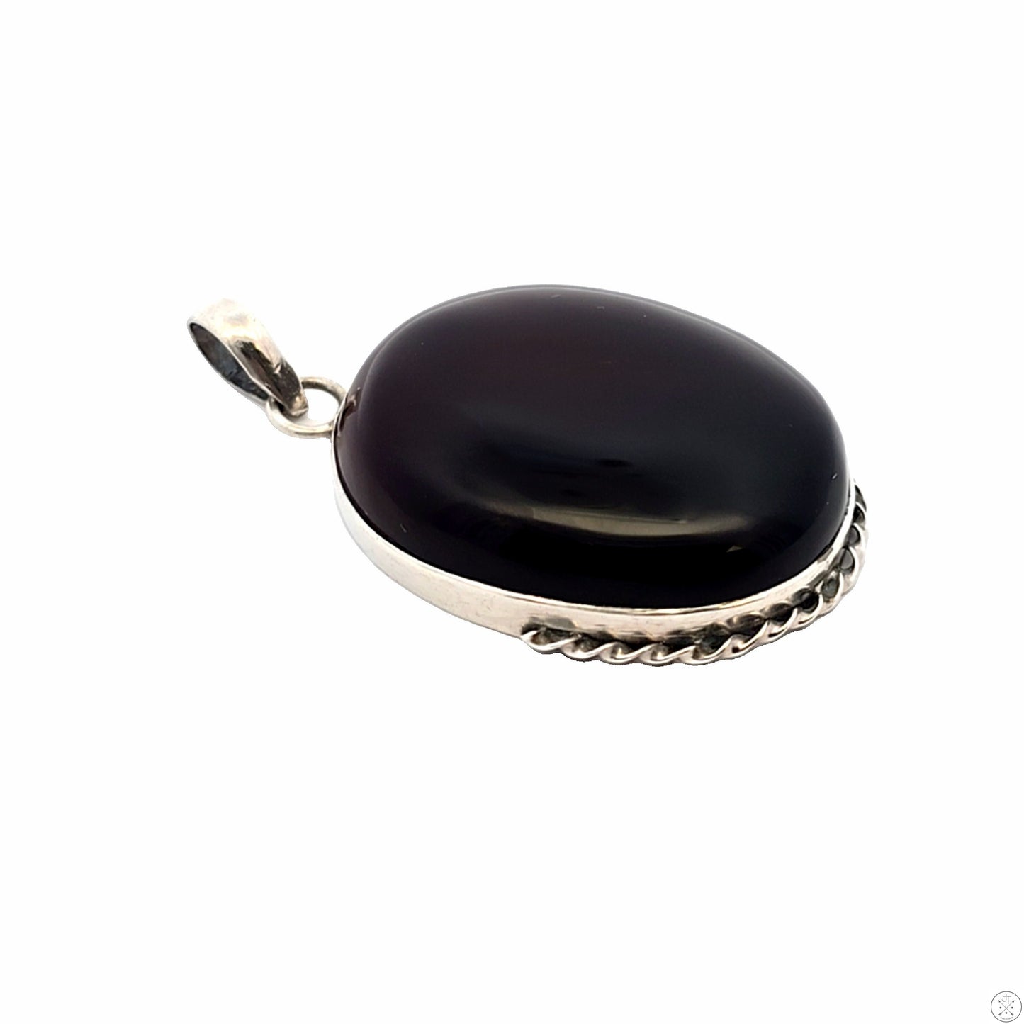 Vintage Sterling Silver Pendant with Dark Amber Cabochon Cognac