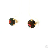 Vintage 10k Yellow Gold Stud Earrings with 2 ctw Natural Rhodolite Garnet 6 mm