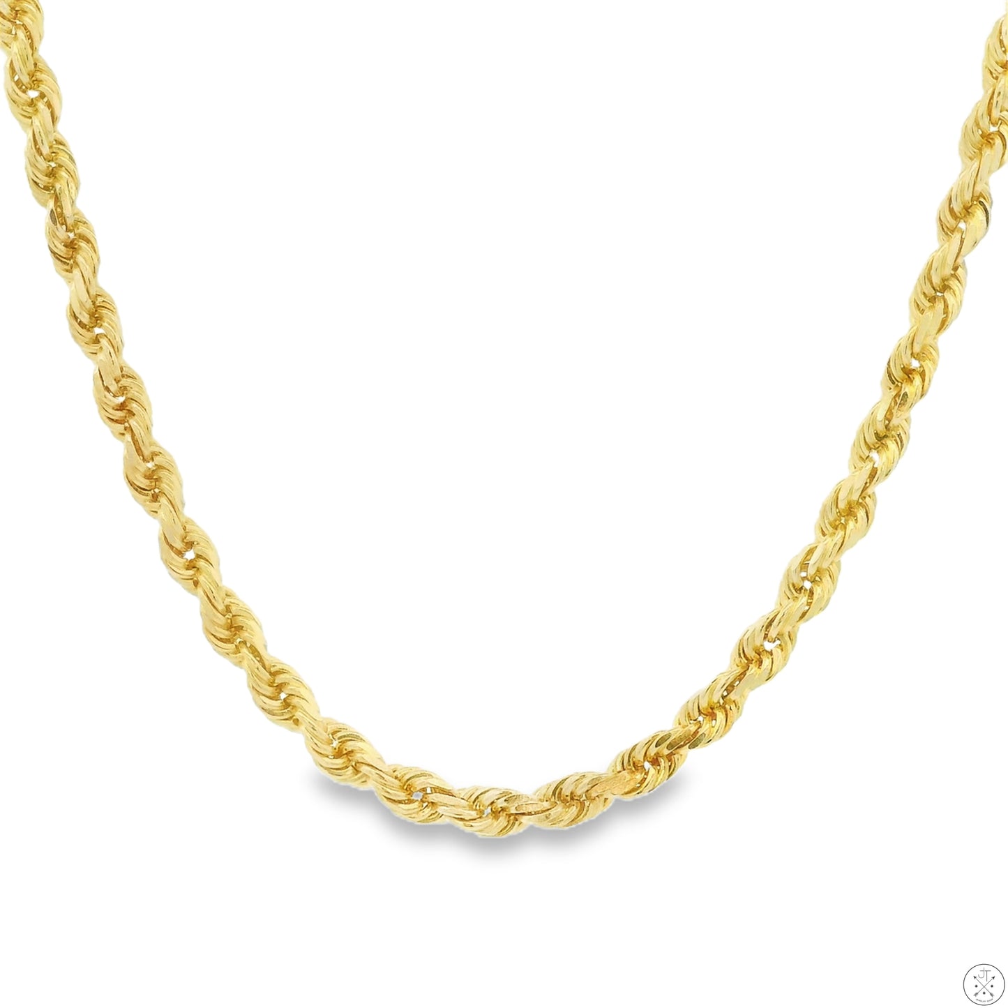 New Solid 14k Yellow Gold 22 Inch 3.5 mm Diamond Cut Rope Necklace Chain