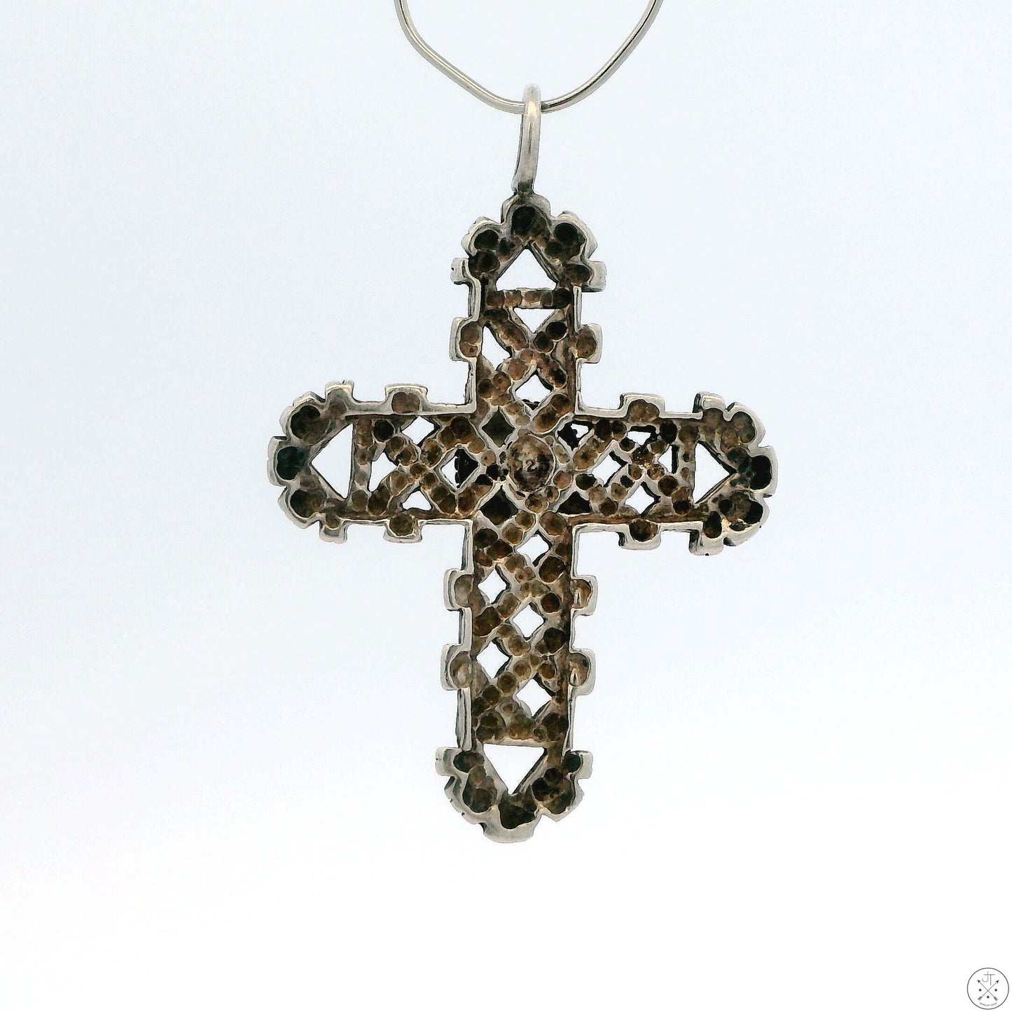 Vintage Sterling Silver Cross Pendant with Turquoise