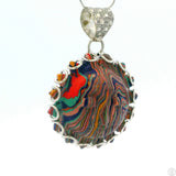 Large Vintage Sterling Silver Pendant with Sun Face Rainbow Calsilica