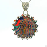 Large Vintage Sterling Silver Pendant with Sun Face Rainbow Calsilica