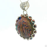 Large Vintage Sterling Silver Pendant with Sun Face Rainbow Calsilica