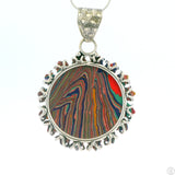 Large Vintage Sterling Silver Pendant with Sun Face Rainbow Calsilica