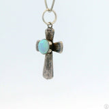 Small Vintage Sterling Silver Cross Pendant with Opal