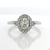 14k White Gold Halo Ring with .70 ctw Natural Diamonds Size 6.75 Oval