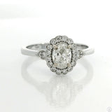 14k White Gold Halo Ring with .70 ctw Natural Diamonds Size 6.75 Oval