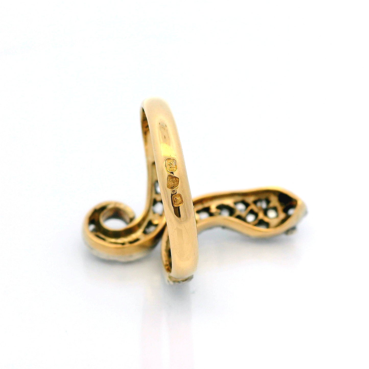 Vintage 18k Yellow and Sterling Snake Ring Diamond Pink Sapphire Size 7.5 Adjustable