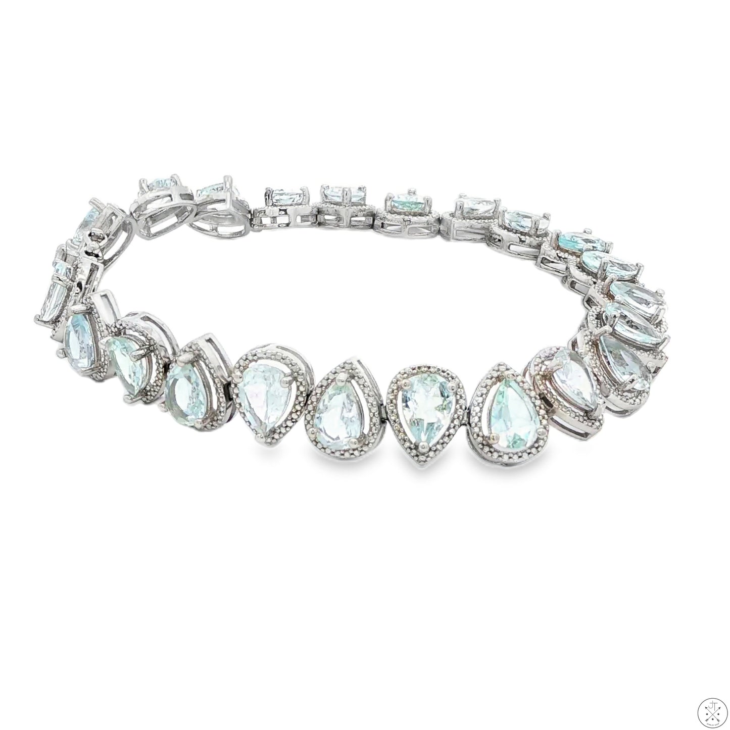 Sterling Silver Tennis Bracelet 7.5 Inch with 11 ctw Natural Aquamarine