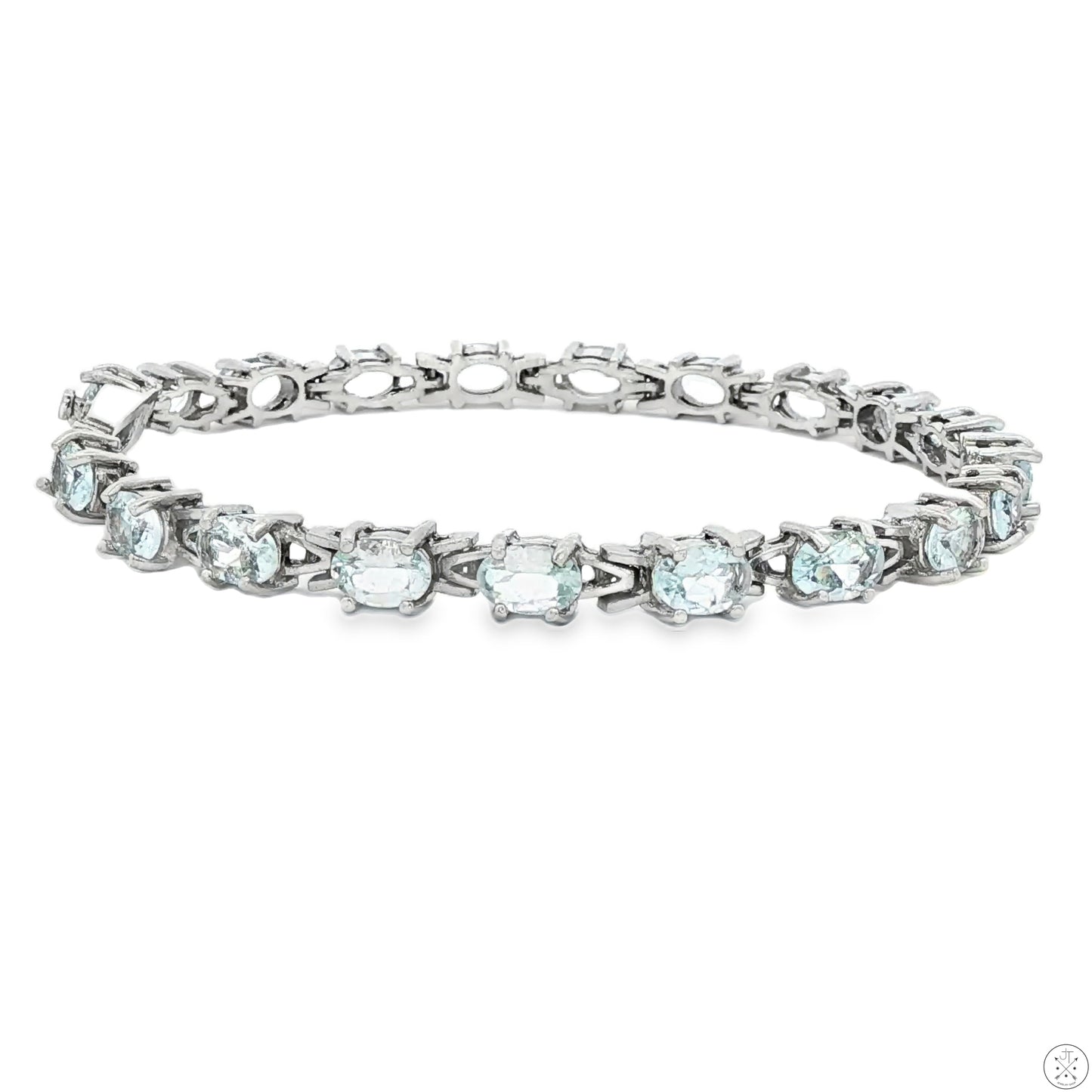 Sterling Silver Tennis Bracelet 7.5 Inch with 7 ctw Natural Aquamarine