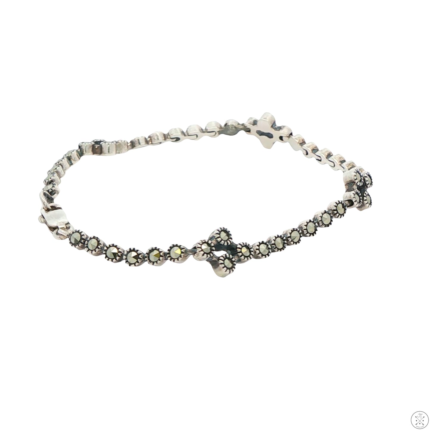 Sterling Silver Tennis Style Bracelet 7 Inch with Marcasite