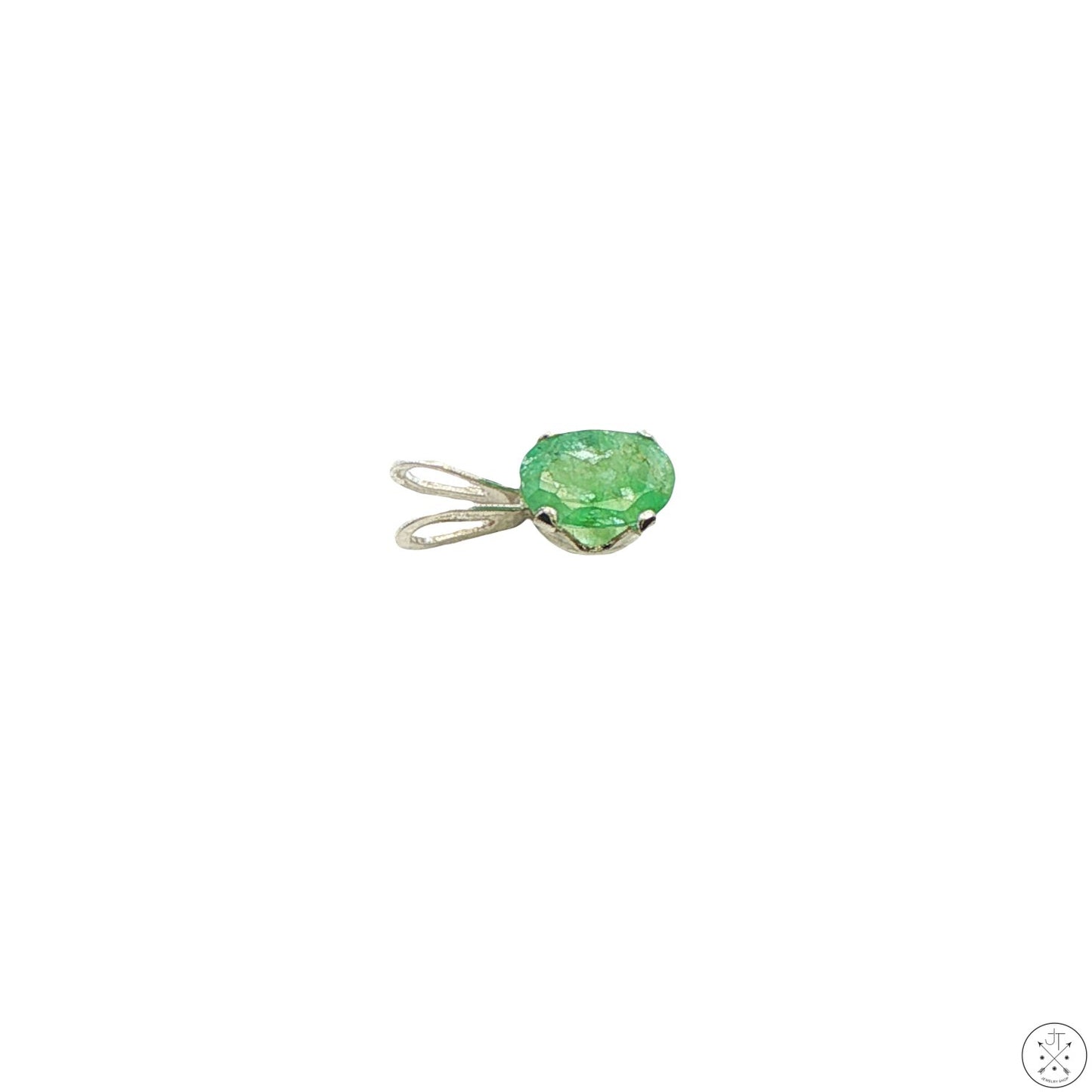 Vintage Sterling Silver Solitaire Pendant .37 Carat Natural Emerald Oval Drop