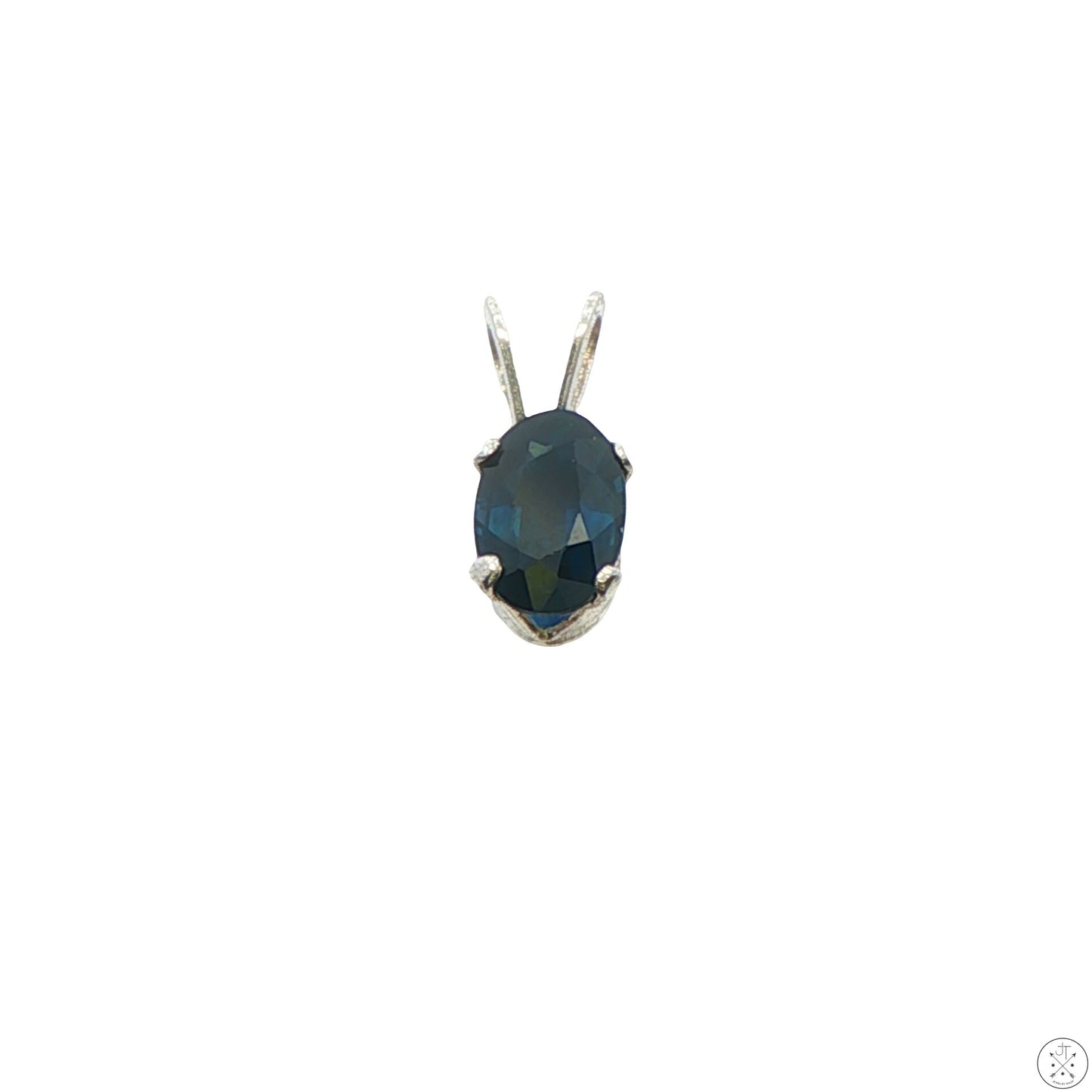 Vintage Sterling Silver Solitaire Pendant .53 Carat Natural Sapphire Oval Drop