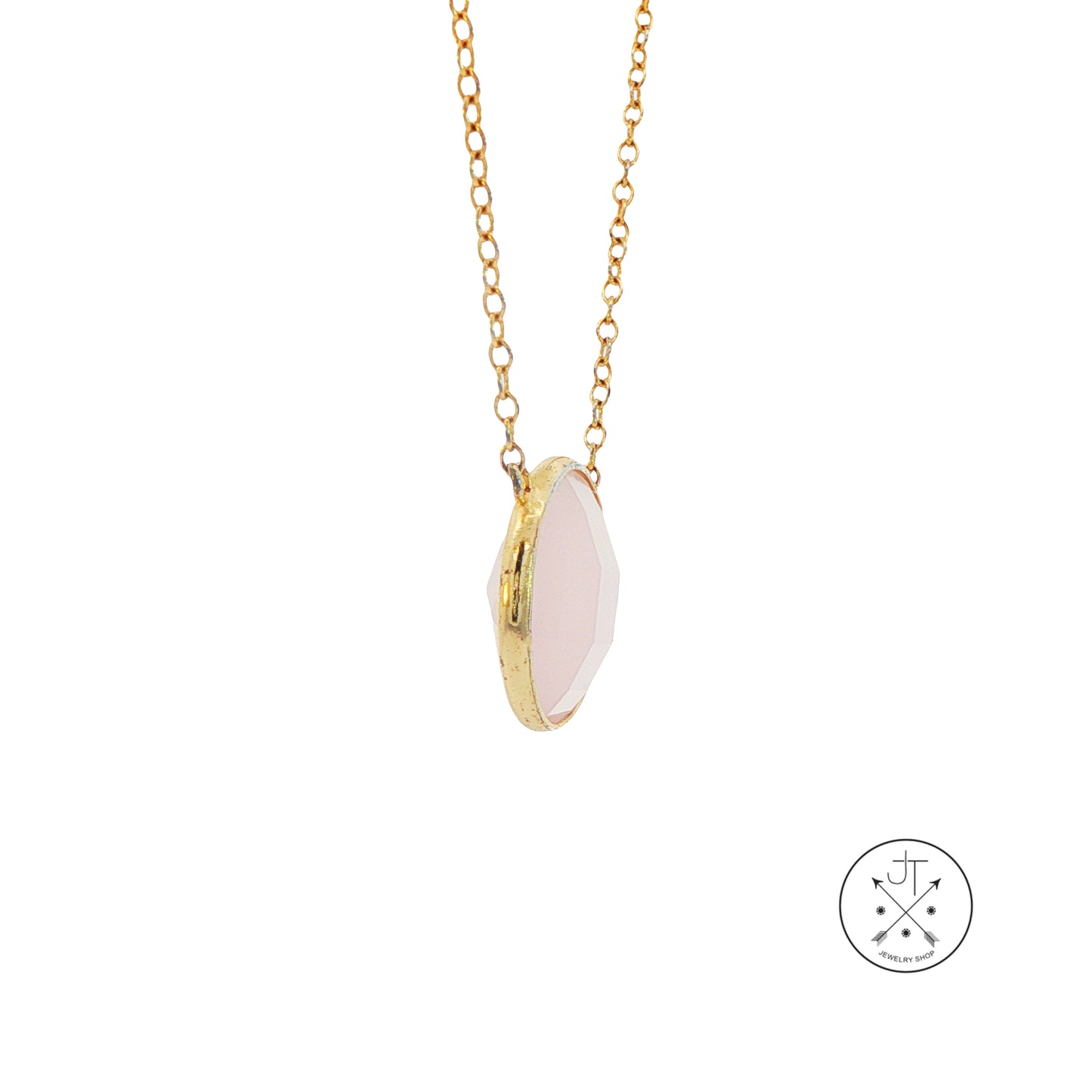 Vintage 18k Yellow Gold Plated Sterling Silver Solitaire Necklace 16 17 18 inch Rose Quartz Adjustable