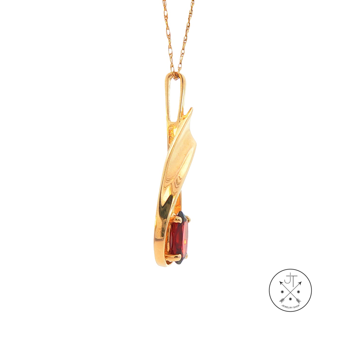 Vintage 14k Yellow Gold Pendant Necklace with Natural Garnet 19 inch