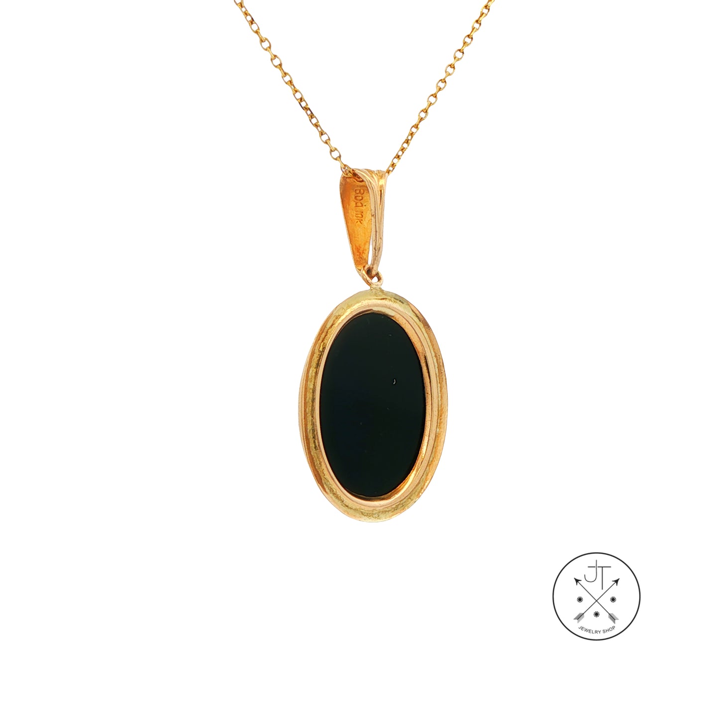 Vintage 10k Yellow Gold Onyx Pendant on 14k 18 in Necklace Chain
