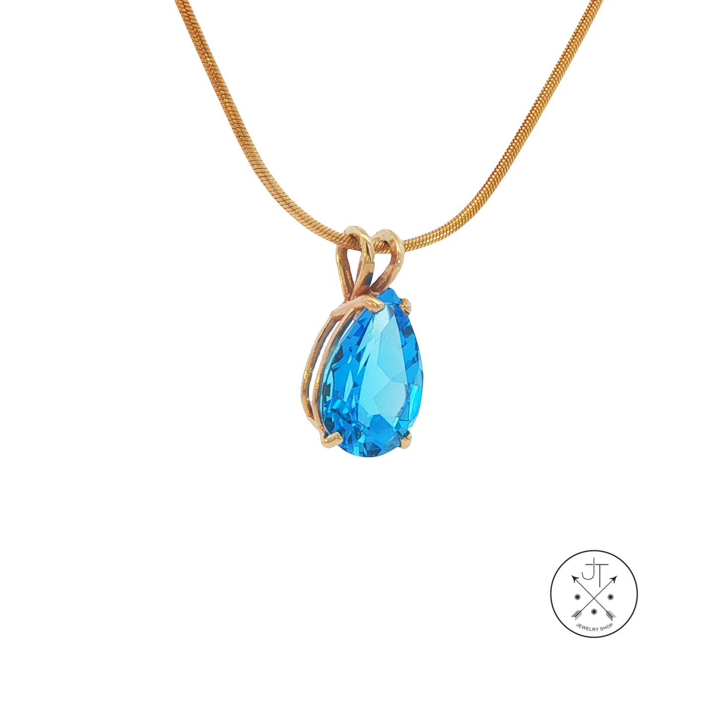 Vintage 14k Yellow Gold Pendant Necklace with Natural Topaz 20 inch Snake Chain