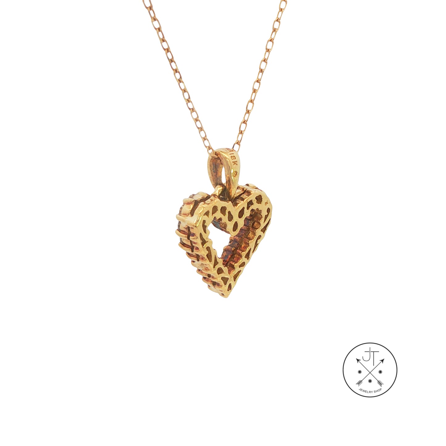 Vintage 18k Yellow Gold Diamond Heart Pendant on 10k 18 in Necklace Chain