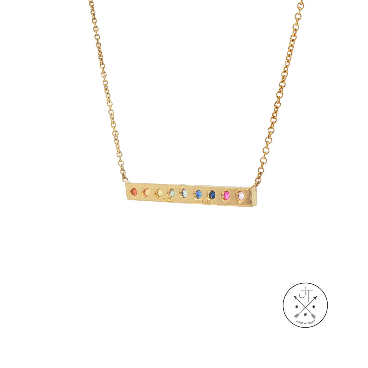 14k Rainbow Bar Necklace Yellow Gold Lobster Clasp Adjustable 18 16 Inch Topaz