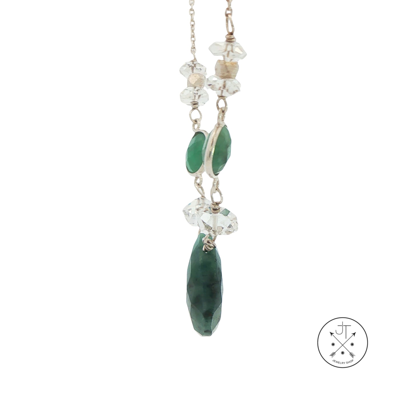Deb Guyot Sterling Silver Necklace with Natural Aventurine and Herkimer Diamond Adjustable 18-20 inch