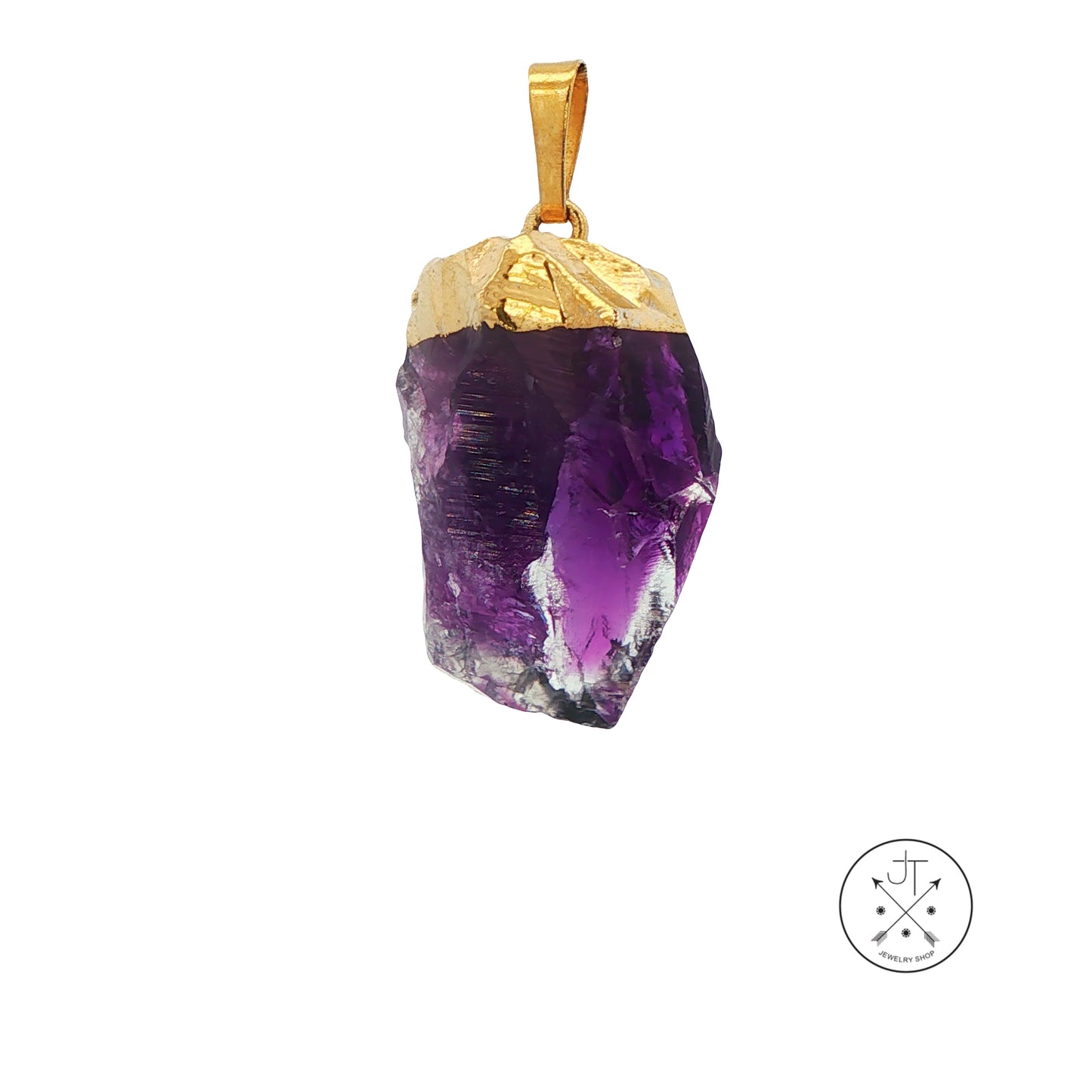 Gold Plated Phantom Amethyst Quartz Point Pendant Natural Crystal
