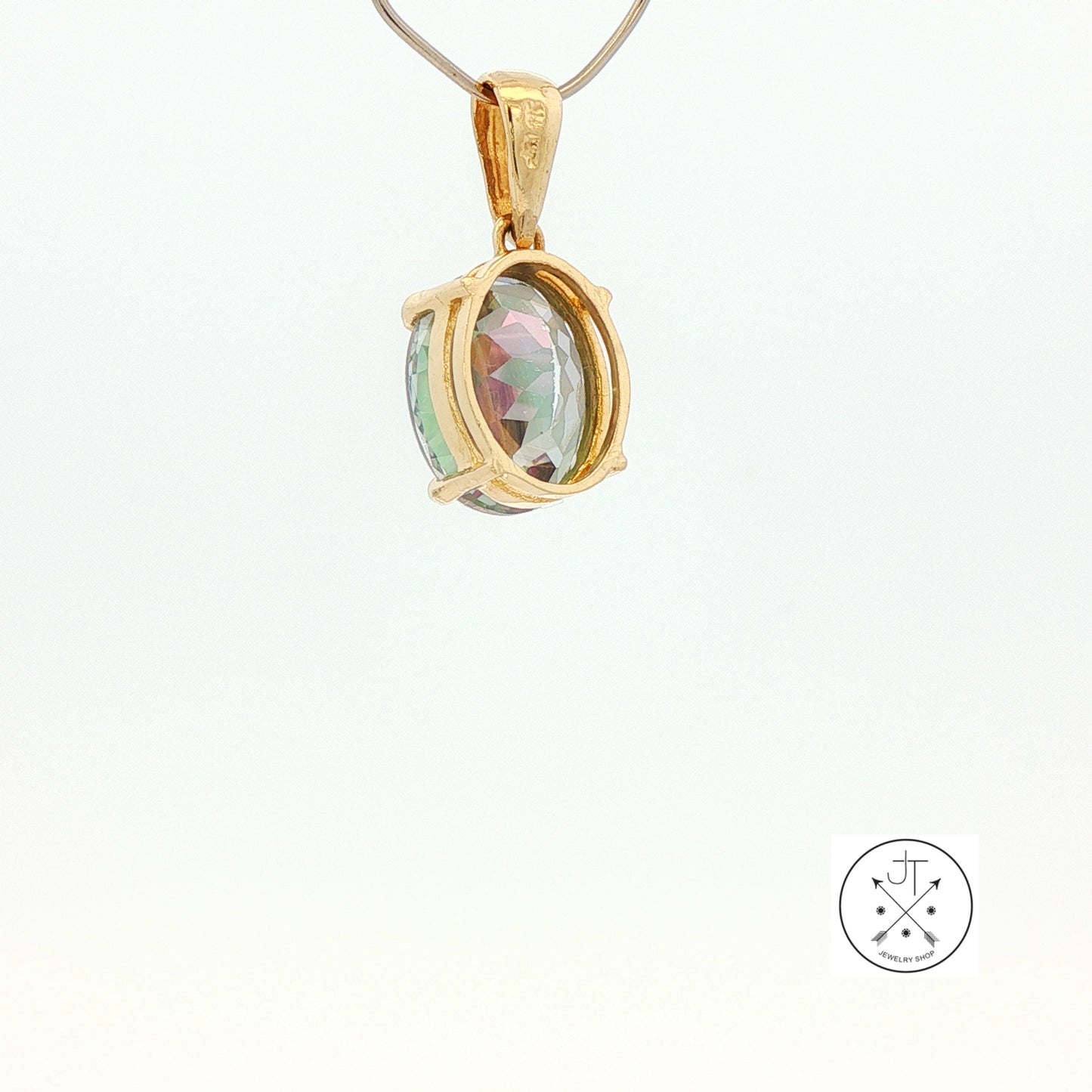 Vintage 14k Yellow Gold Solitaire Drop Pendant with Mystic Topaz