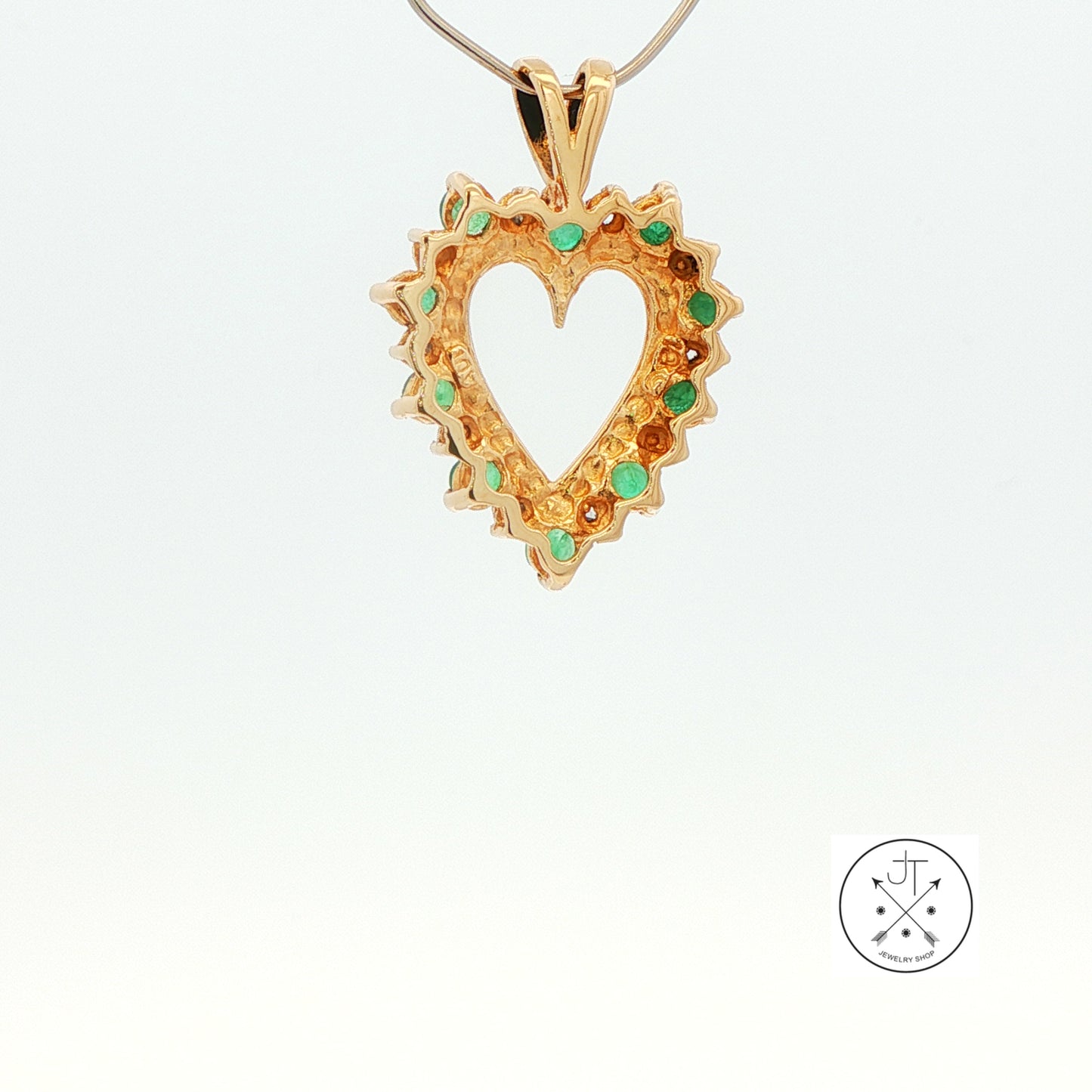 Vintage 10k Yellow Gold Heart Pendant with Natural Emeralds and Diamonds