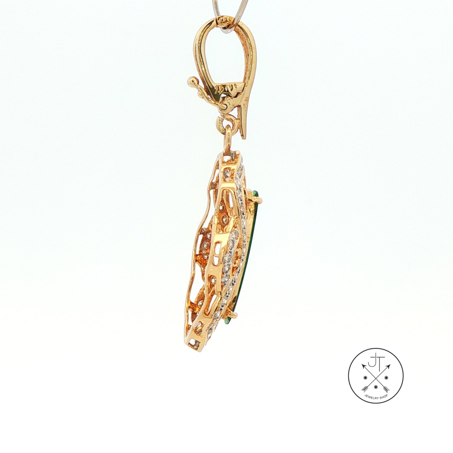 Vintage 14k Yellow Gold Enhancer Pendant with natural Jade and Diamonds
