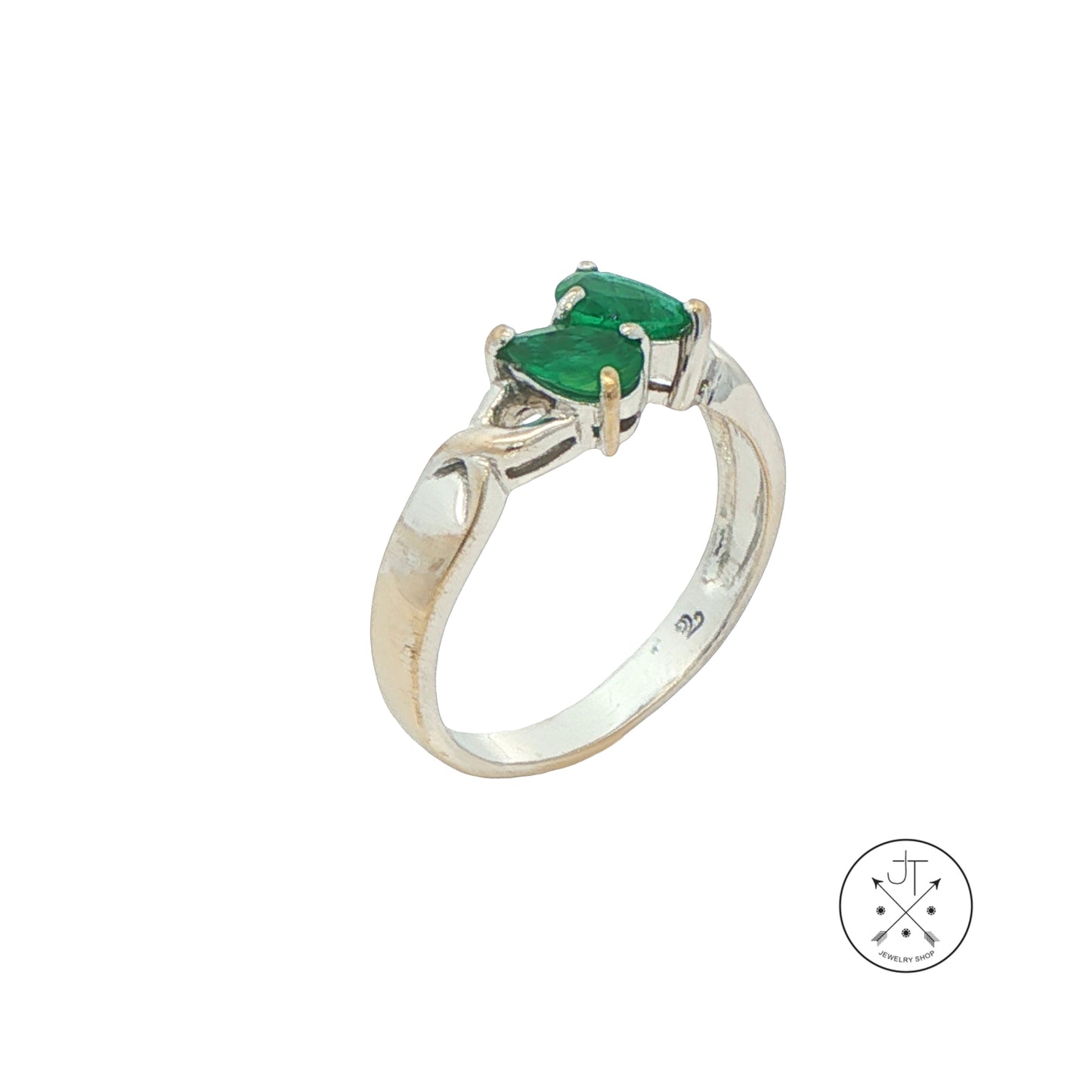 Vintage 18k White Gold Ring with Natural Emerald Pear Size 7