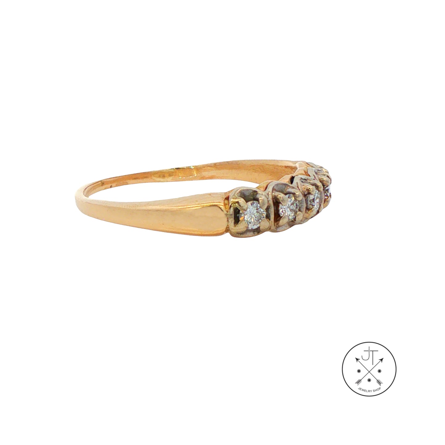 Vintage 14k Yellow Gold Band with .18 ctw Natural Diamonds Size 5.25 Stackable