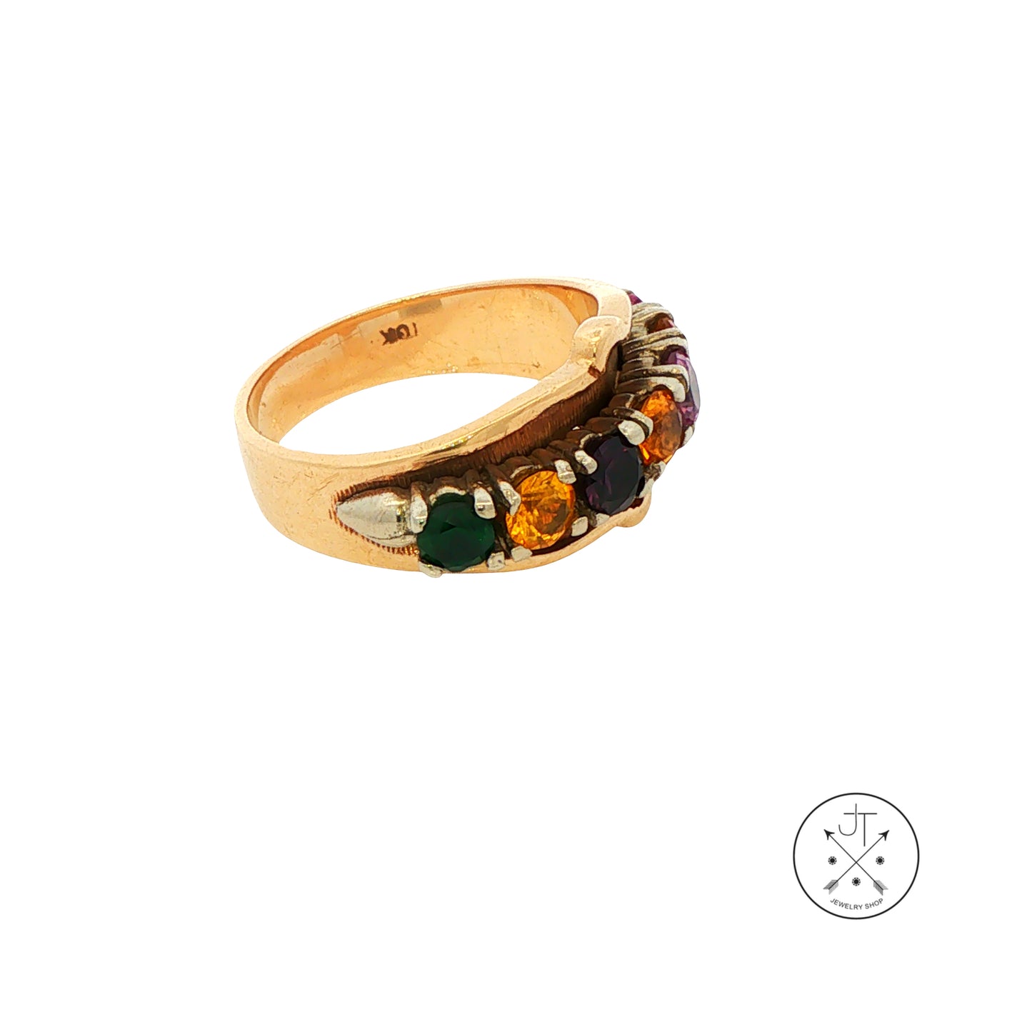 Vintage 10k Yellow Gold Ring Fashion Band with Created Sapphires Size 6.5