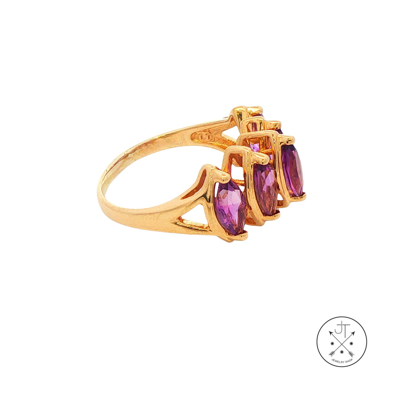 Vintage 14k Yellow Gold Statement Ring with Natural Amethyst Size 8