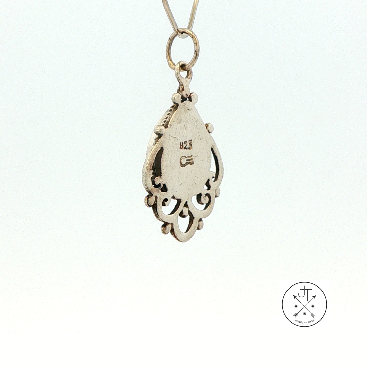 Vintage Sterling Silver Pendant with Natural Onyx Teardrop