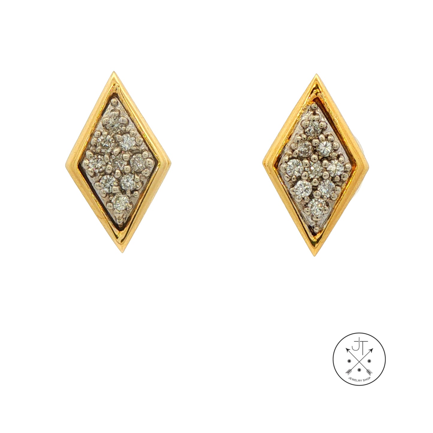 Vintage 14k Yellow Gold Geometric Stud Earrings with .2 ctw Natural Diamonds
