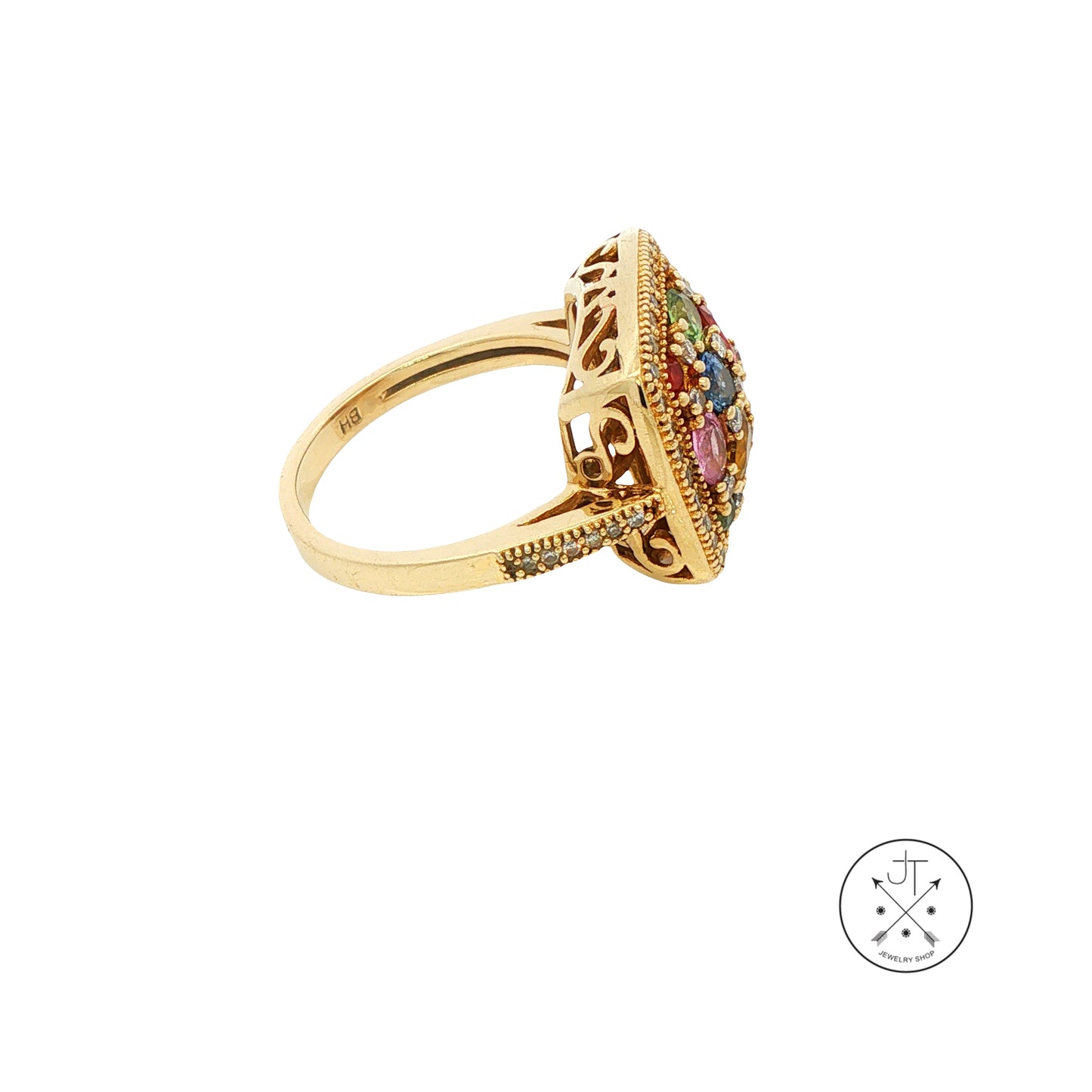 Vintage 14k Yellow Gold Ring with Natural Sapphires and Diamonds Size 7