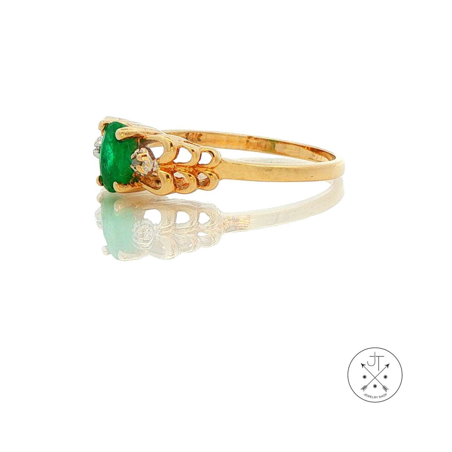 14k Yellow Gold Solitaire Ring with Natural Brazil Emerald Size 6.25 May Birthstone