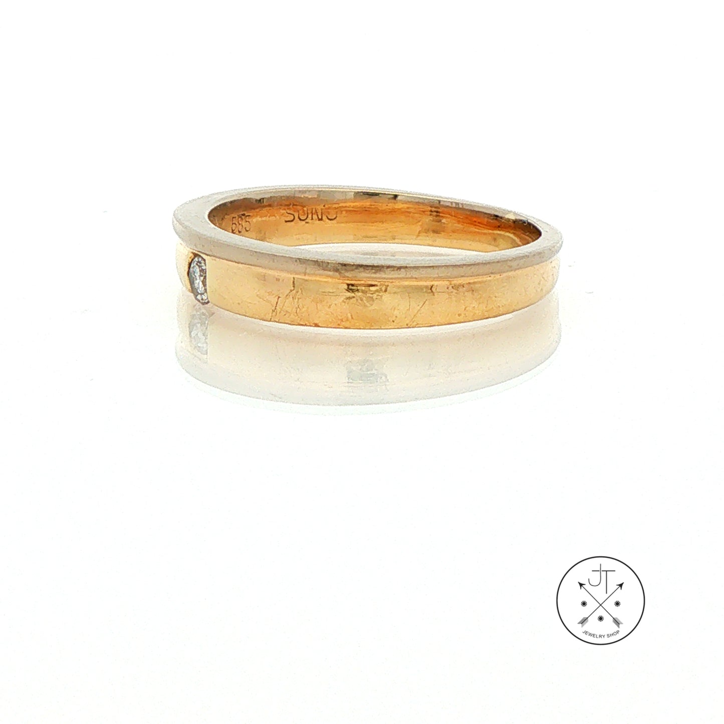 Vintage 14k Yellow Gold and 18k White Gold Thin Wedding Band Size 6 Natural Diamond