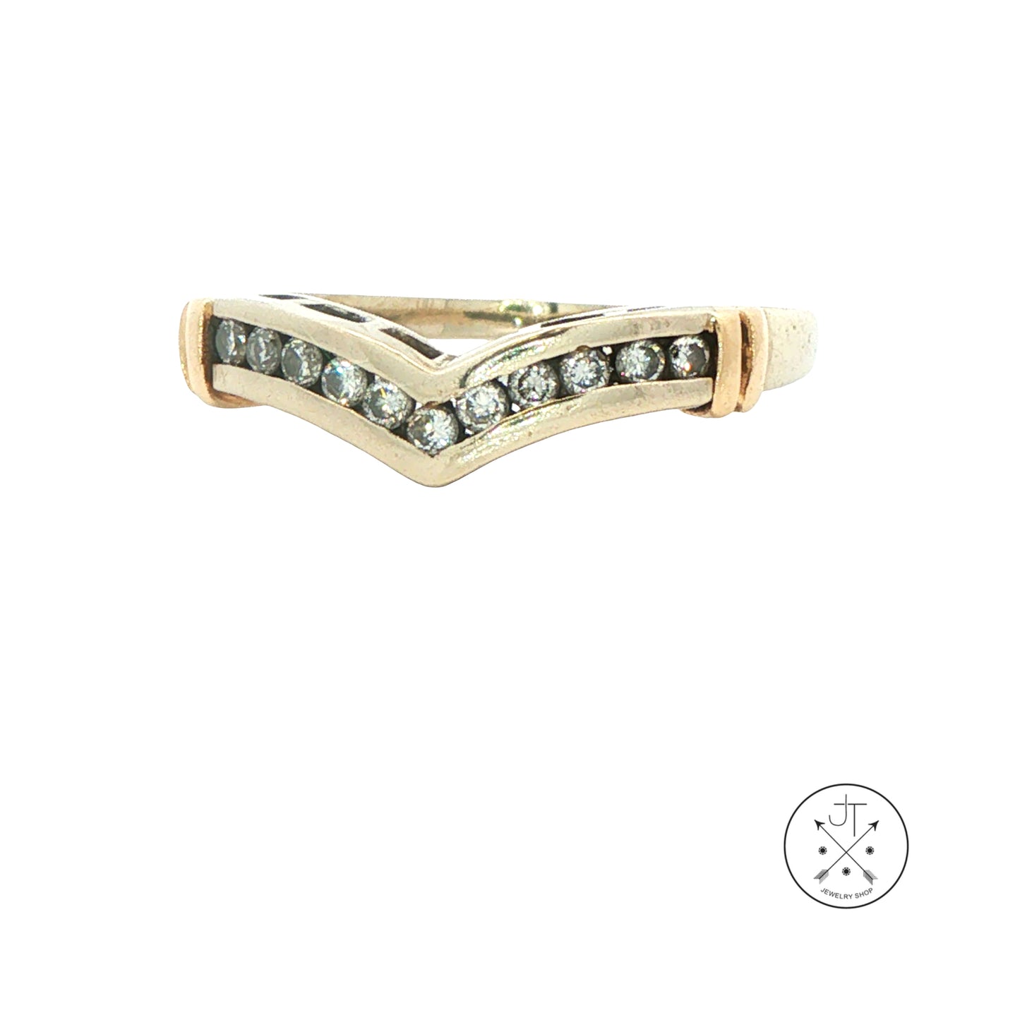 Vintage 14k White Gold Chevron Band with .15 ctw Natural Diamonds Size 6 Stackable