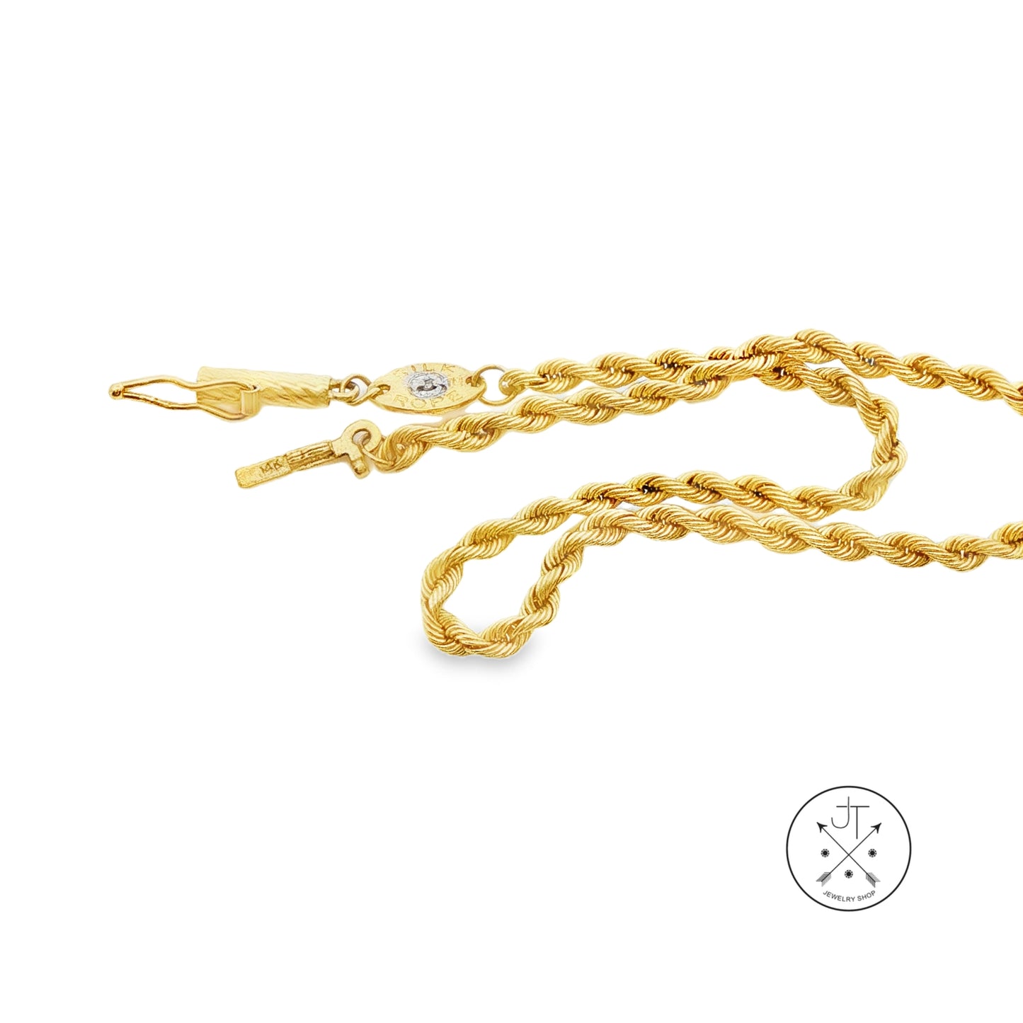 Vintage 14k Yellow Gold 7.5 Inch 2.3 mm Silk Rope Bracelet Chain with Diamond