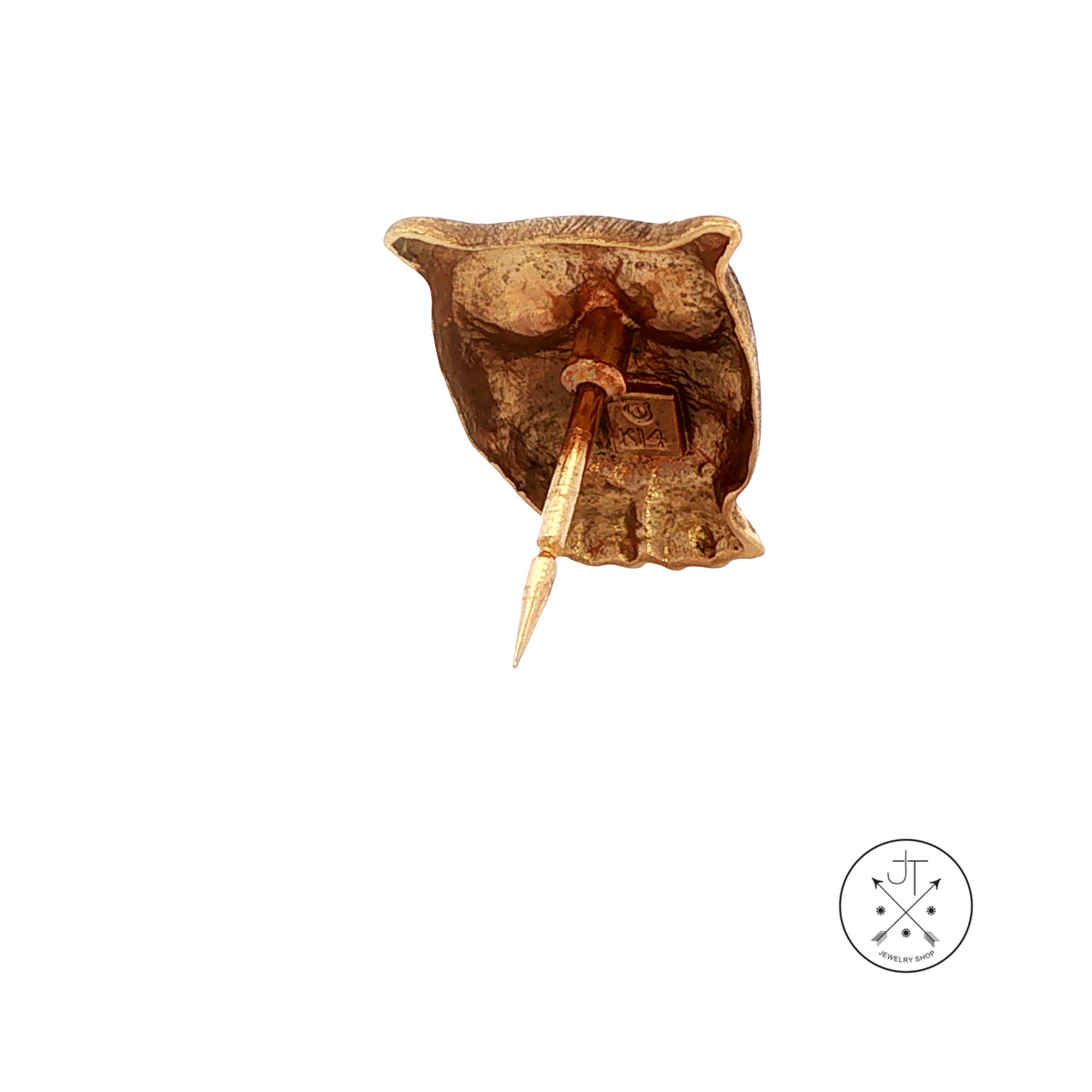 Vintage 14k Yellow Gold Owl Lapel Pin with Natural Pearls