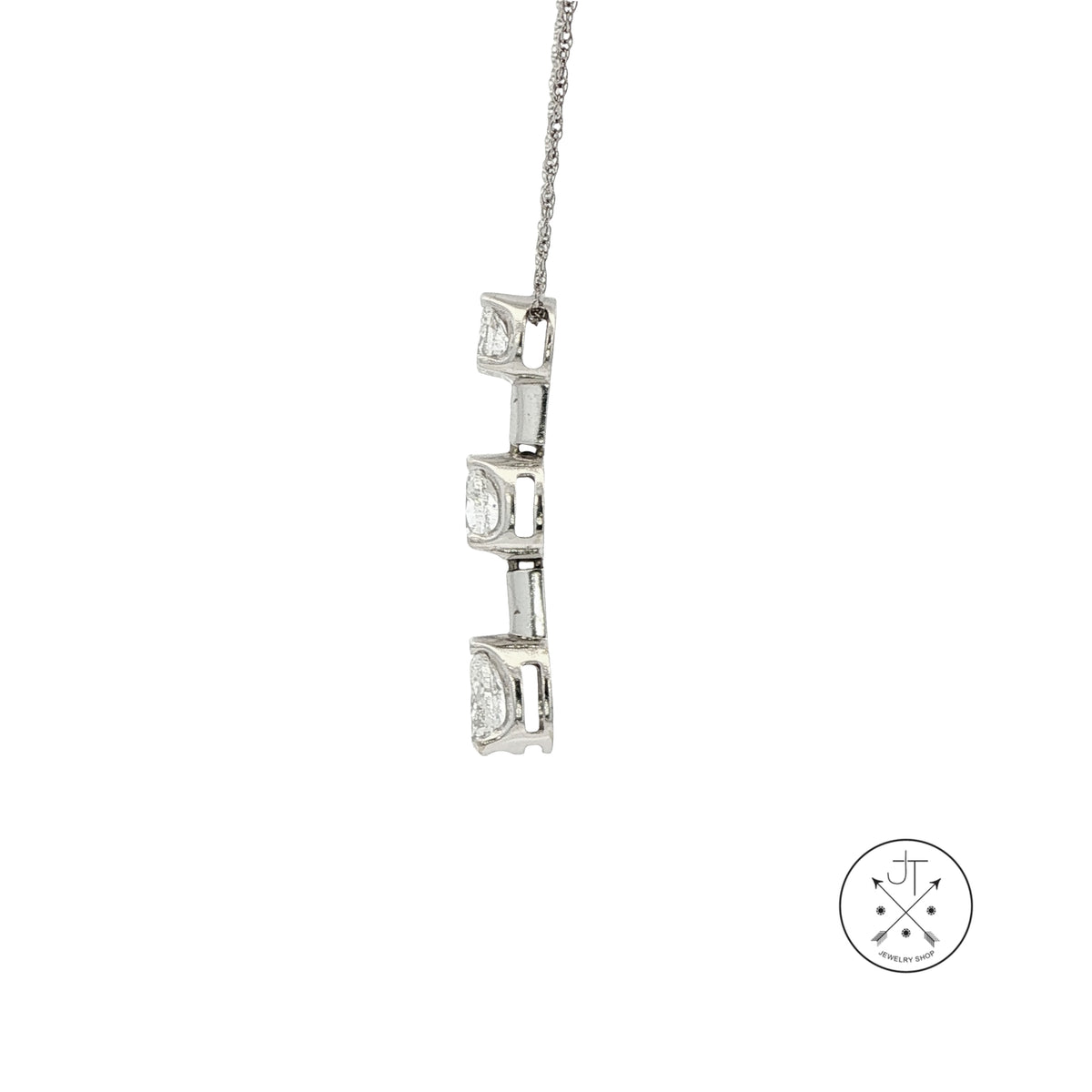 14k White Gold Vertical Pendant Necklace with 1.1 ctw Natural Diamonds Pear 17.5 Inch