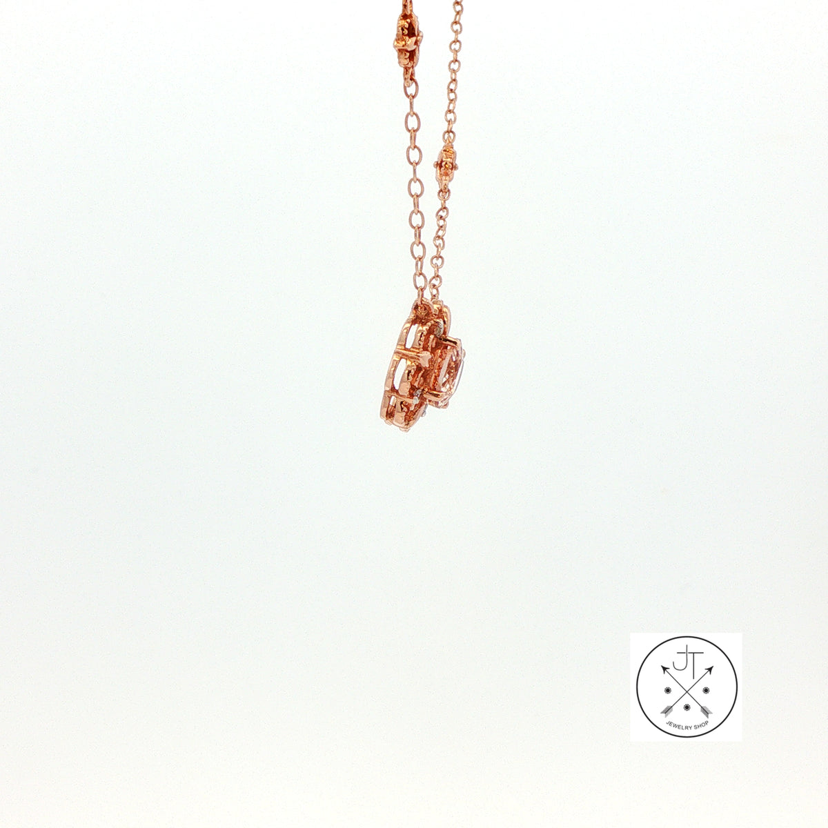 10k Rose Gold Solitaire Necklace 17 inch with 6 mm Morganite and Diamonds