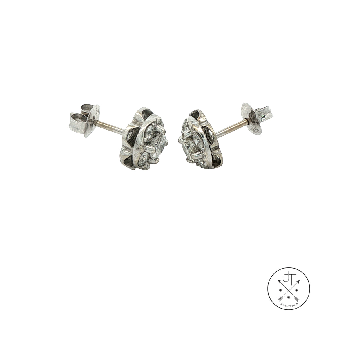 Vintage 14k White Gold Scalloped Stud Earrings with .78 ctw Natural Diamonds