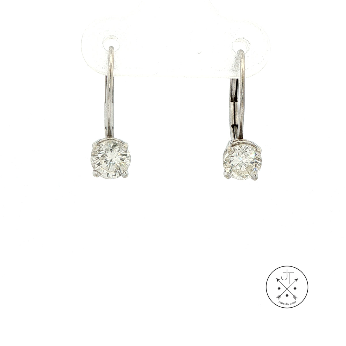 Vintage 14k White Gold Leverback Dangle Earrings 1 ctw Natural Diamonds