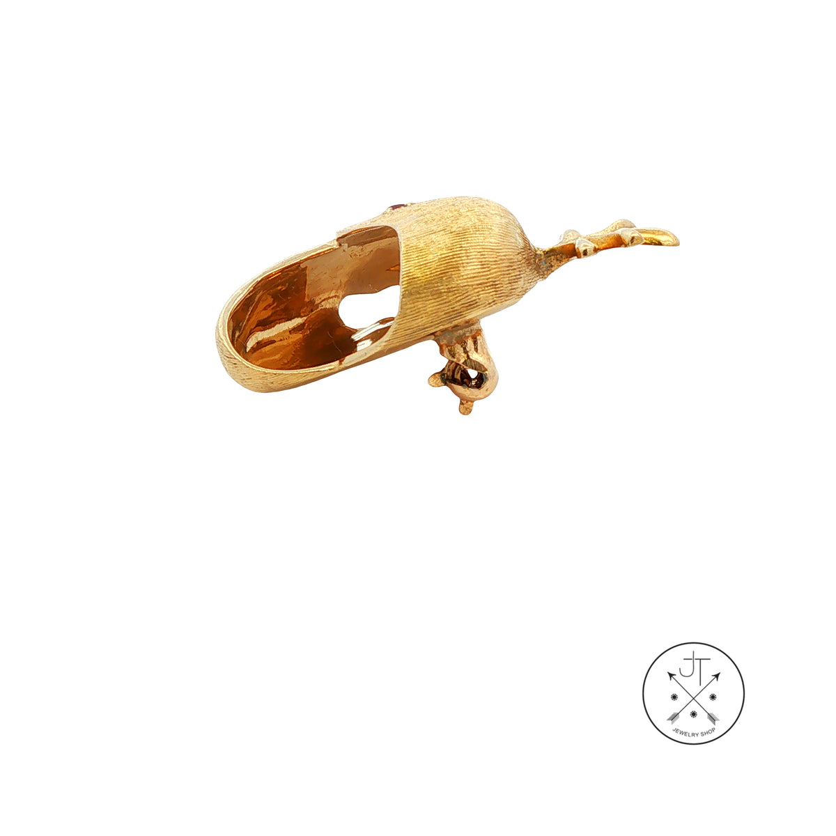 Vintage 14k Yellow Gold Spouting Whale Brooch Natural Ruby Happy Pin