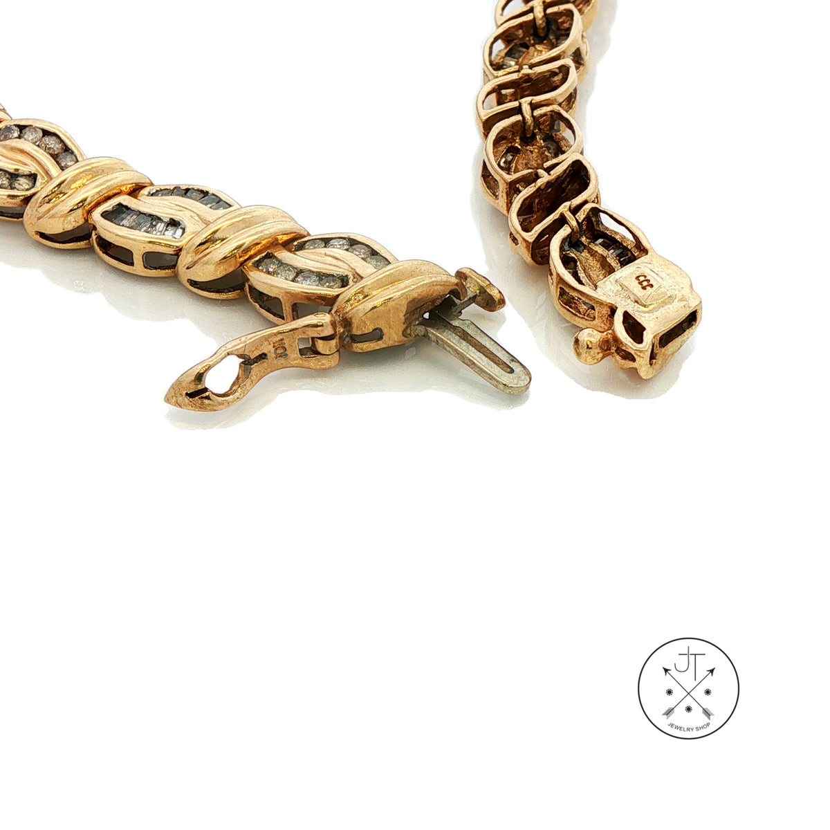Vintage 10k Yellow Gold Link Bracelet with 1 1/4 ctw Natural Diamonds 7.25 Inch