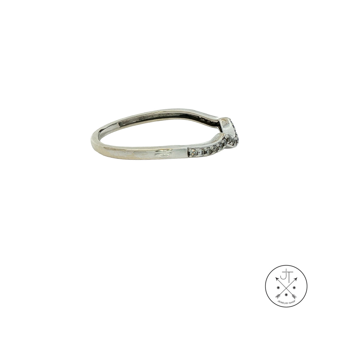 Vintage 14k White Gold 1.6 mm Contour Band with .12 ctw Natural Diamonds Size 8 Thin Stack