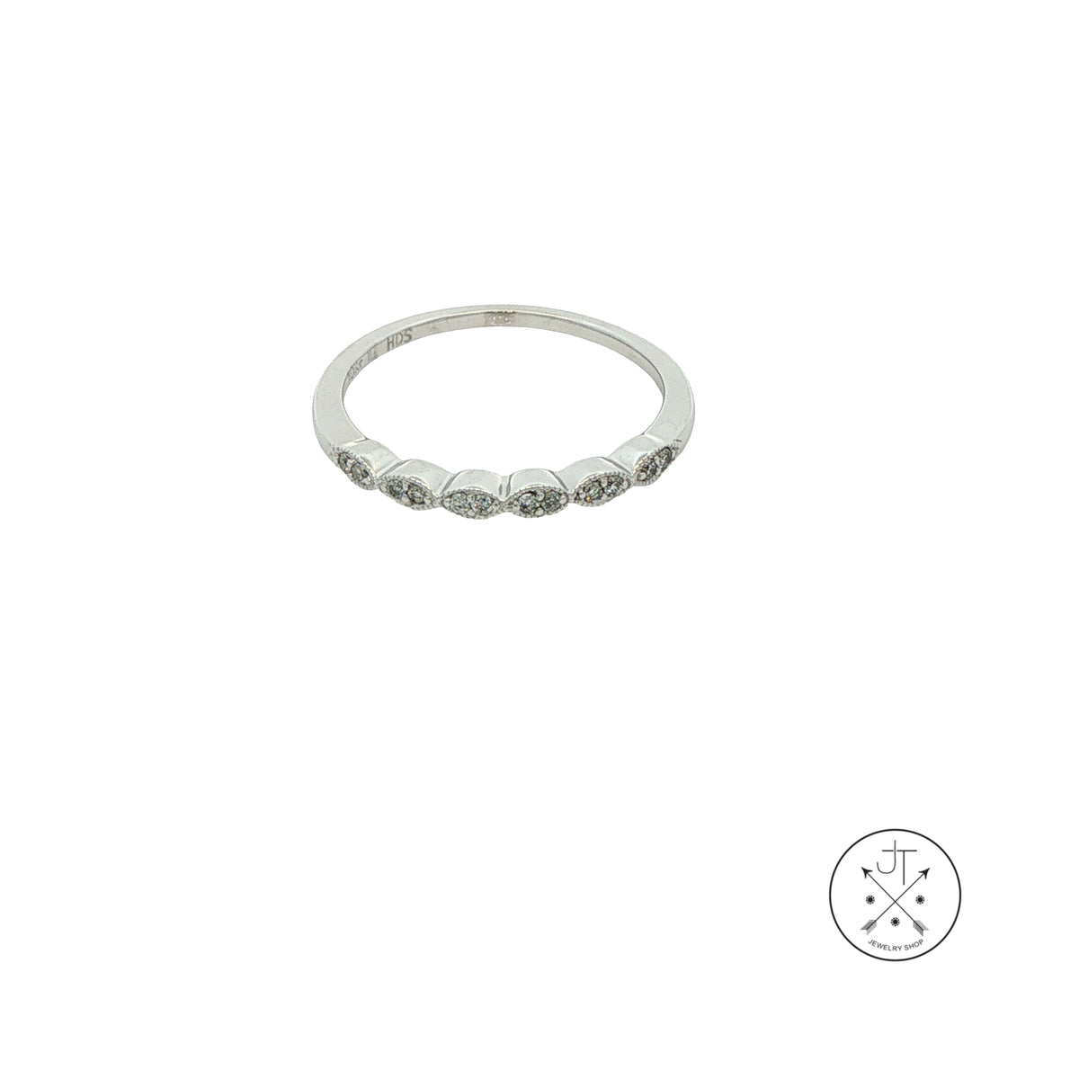 Helzberg 10k White Gold Scalloped Band with Natural Diamonds Size 7 Thin Stackable